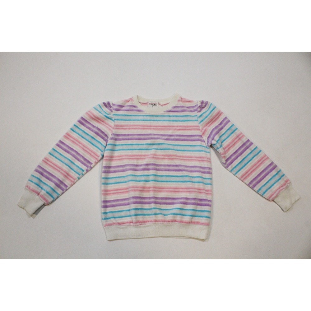 Vintage 80's Our Girl Youth Size 7 Terry Cloth Multi-Color Striped Sweatshirt
